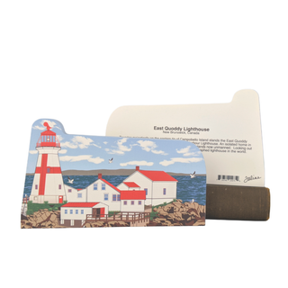 3/4" thick wooden replica with an Illustration of a lighthouse design on a white background