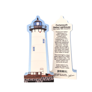 3/4" thick wooden replica with an Illustration of a lighthouse design on a white background