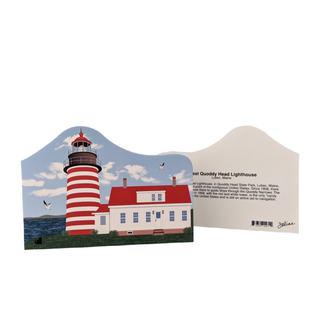 3/4" thick wooden replica with an Illustration of a lighthouse design on a white background