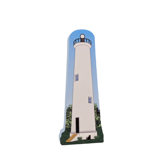 3/4" thick wooden replica with an Illustration of a lighthouse design on a white background