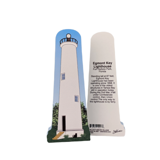 3/4" thick wooden replica with an Illustration of a lighthouse design on a white background
