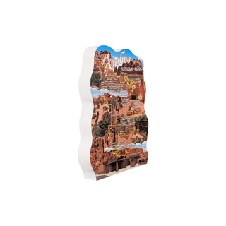 3/4" thick wooden map of Arches National Park on a white background