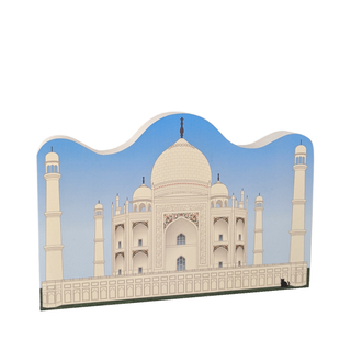 3/4" thick wooden replica with an Illustration of the Taj Mahal against a blue sky background