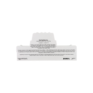 back of Product for Old Faithful Inn with text and a barcode on a white background