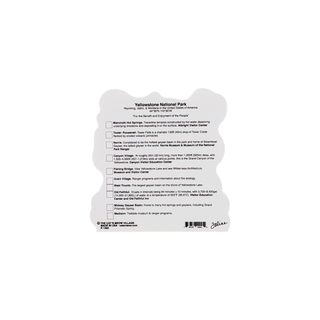 Back of product with a Yellowstone National Park souvenir magnet with text and a logo.