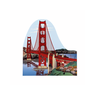 3/4" thick wooden Illustration of the Golden Gate Bridge with a scenic background