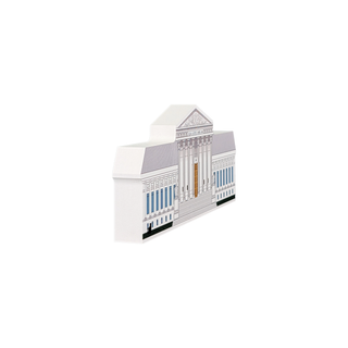 3/4" thick wooden illustration of a building with columns and pediment on a white background
