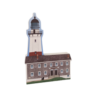 3/4" thick wooden replica with an Illustration of a lighthouse design on a white background