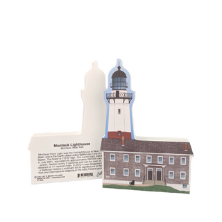 3/4" thick wooden replica with an Illustration of a lighthouse design on a white background