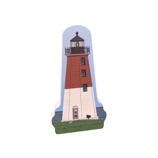 3/4" thick wooden replica with an Illustration of a lighthouse design on a white background