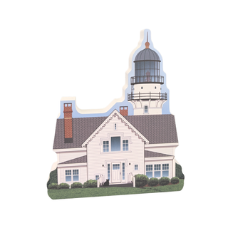 3/4" thick wooden replica with an Illustration of a lighthouse design on a white background