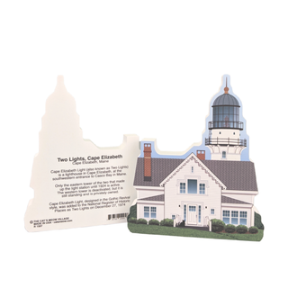 3/4" thick wooden replica with an Illustration of a lighthouse design on a white background