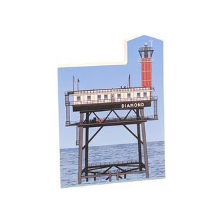 3/4" thick wooden cutout Lighthouse structure with 'Diamond' label on a blue background