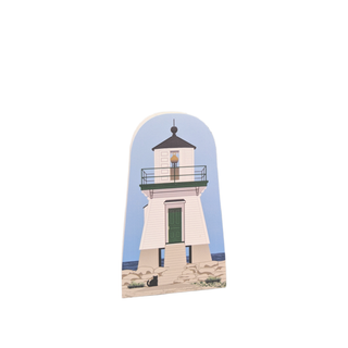 3/4" thick wooden replica with an Illustration of a lighthouse design on a white background