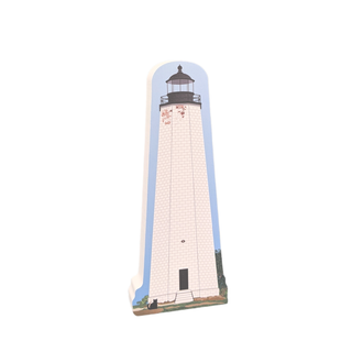 3/4" thick wooden replica with an Illustration of a lighthouse design on a white background