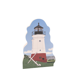 3/4" thick wooden replica with an Illustration of a lighthouse design on a white background