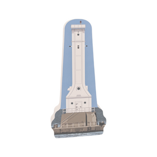 3/4" thick wooden replica with an Illustration of a lighthouse design on a white background