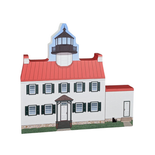 3/4" thick wooden illustration of a lighthouse on white background