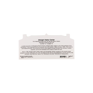 Back of product with text about Albright Visitor Center, Yellowstone National Park