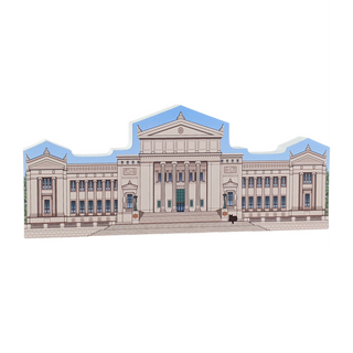3/4" thick wooden illustration of a museum on a white background