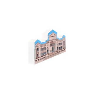 3/4" thick wooden illustration of a museum on a white background