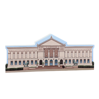 3/4" thick wooden illustration of an art museum on a white background