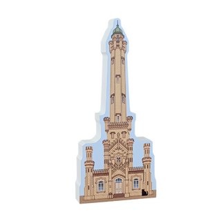 3/4" thick wooden illustration of a tower on a white background