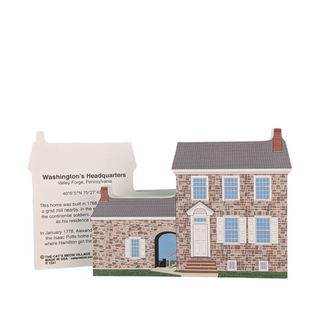 3/4" thick wooden cutout  of a stone building with a sign indicating 'Washington's Headquarters' on a white background