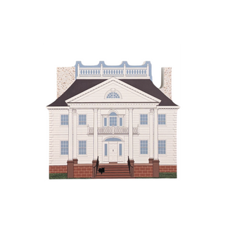 3/4" thick wooden cutout  of a large white house with columns and a balcony