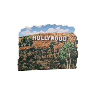 3/4" thick model of the Hollywood sign with palm trees and blue sky on a white background
