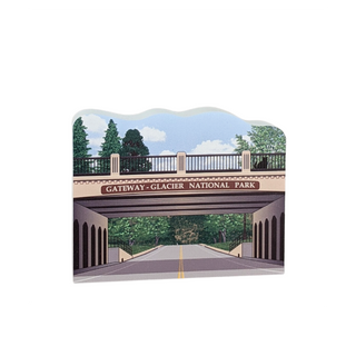 3/4" thick wooden illustration of a road, bridge and trees