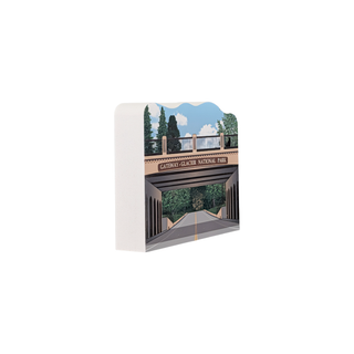 3/4" thick wooden illustration of a road, bridge and trees