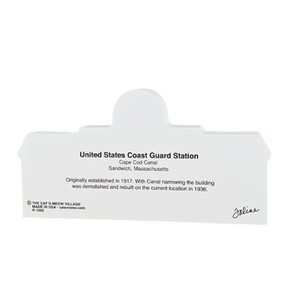 United States Coast Guard Station wooden replica back with text on a white background