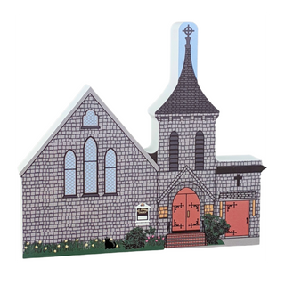 wooden Model of a church with a steeple on a white background
