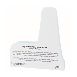 back of product with text about the big sable point lighthouse