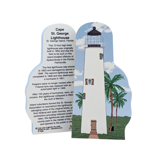 3/4" thick wooden replica with an Illustration of a lighthouse design on a white background