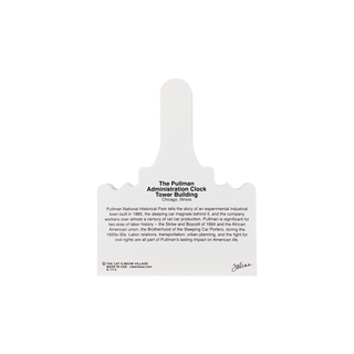 3/4" thick wooden model of Pullman clock tower on a white background.