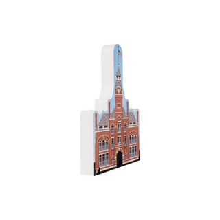 3/4" thick wooden model of Pullman clock tower on a white background.