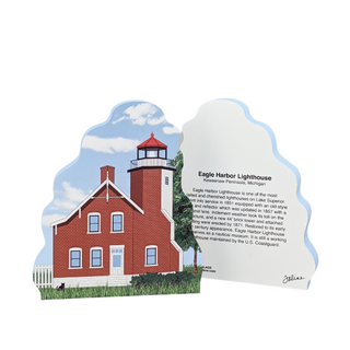 3/4" thick wooden replica with an Illustration of a lighthouse design on a white background