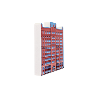 3/4" thick wooden model of the Rookery in Chicago on a white background