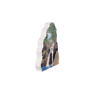 3/4" wooden replica with an illustration of a waterfall 