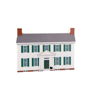 3/4" thick wooden model of Grissell hay Lodging house in Williamsburg on white background
