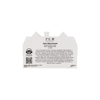 back of product with black text on a white background about the john ward house with PEM logo