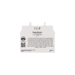 back of product with black text on a white background with Ropes Mansion and PEM logo 