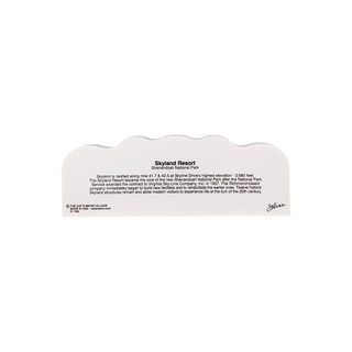 back of 3/4" wooden replica  with black text and 'Skyland Resort' branding on a white background