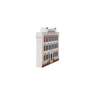 3/4" wooden replica with an illustration of a yellow three storey building 