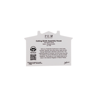 back of product for the cotting smith assembly house with black text on a white background with PEM logo 