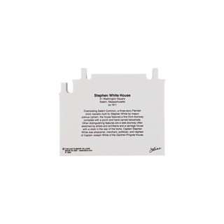 back of product with text about Stephen White House on a white background
