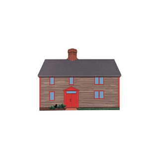 3/4" wooden replica with an illustration of a house with a red door on a white background