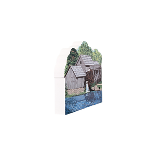 3/4" thick wooden illustration of Mabry mill on a white background